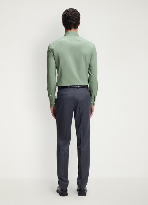 BOSS Slim-fit overhemd in gemakkelijk te strijken katoenen popeline met stretch - achterkant open green-373 / groen