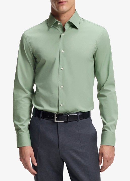 BOSS Slim-fit overhemd in gemakkelijk te strijken katoenen popeline met stretch