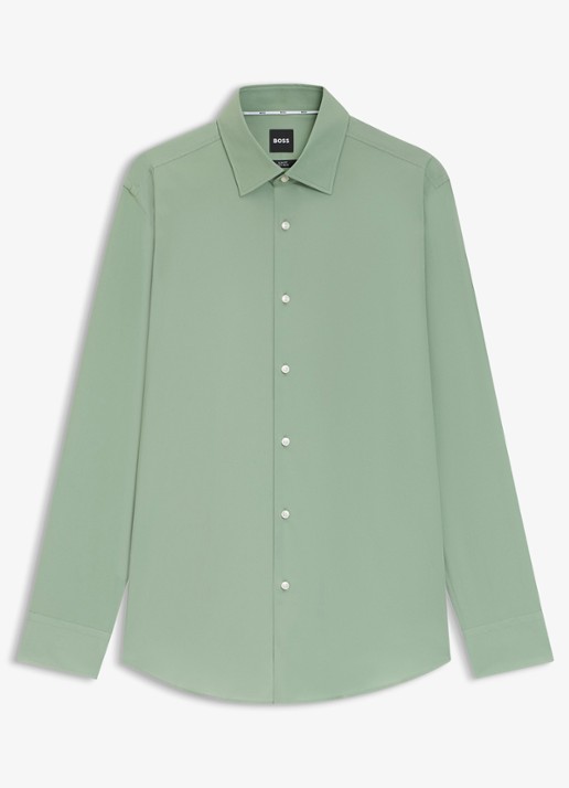 BOSS Slim-fit overhemd in gemakkelijk te strijken katoenen popeline met stretch - voorkant 5 open green-373 / groen