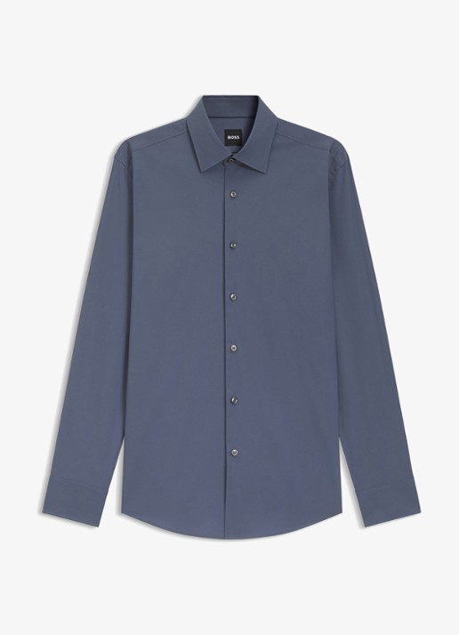 BOSS Slim-fit overhemd in gemakkelijk te strijken katoenen popeline met stretch - voorkant 5 open blue-466 / blauw