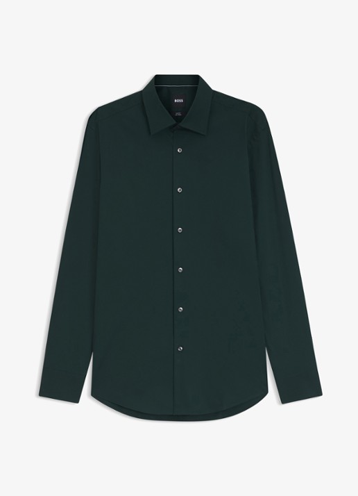 BOSS Slim-fit overhemd in gemakkelijk te strijken katoenen popeline met stretch - voorkant 4 open green-350 / groen