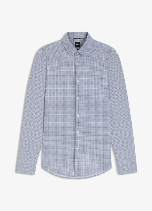 BOSS Slim fit overhemd met print - voorkant donkerblauw