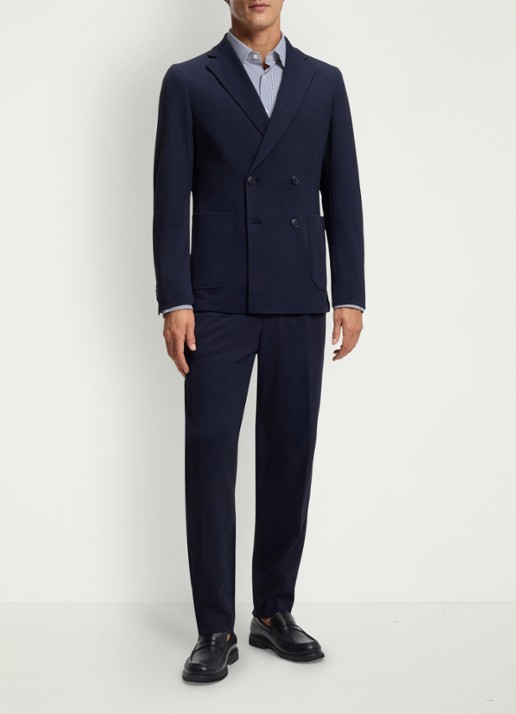 BOSS Slim fit overhemd met print - voorkant 2 donkerblauw