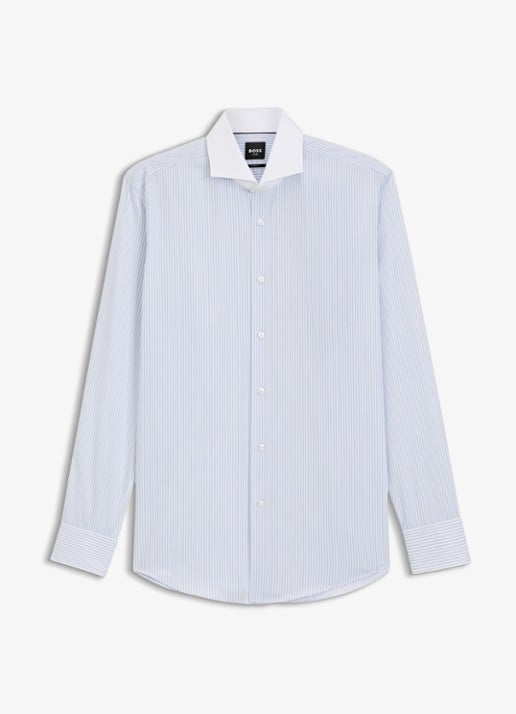 BOSS Slim fit overhemd met streepprint - voorkant lichtblauw