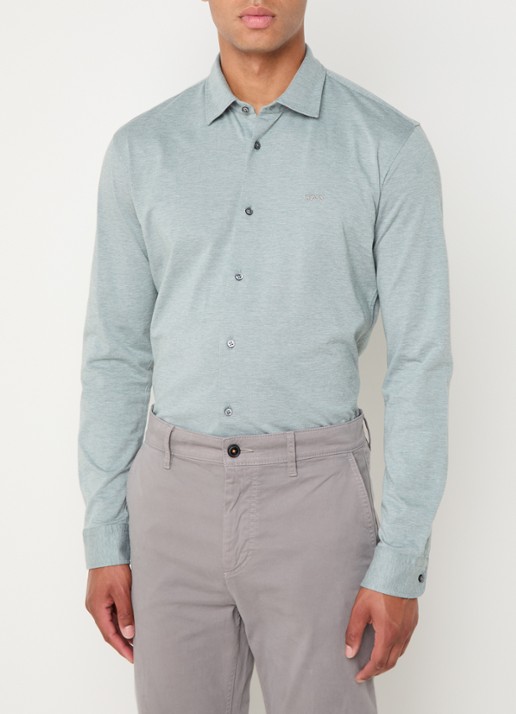 BOSS Slim-fit overhemd van gemêleerde katoenen jersey - detail 4 mint