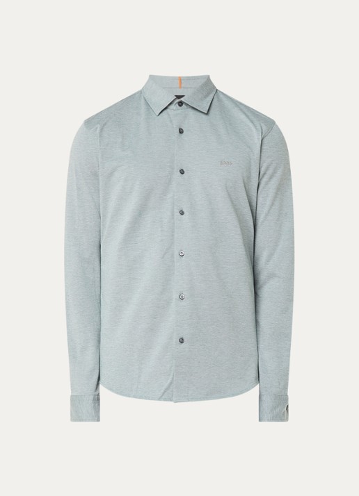 BOSS Slim-fit overhemd van gemêleerde katoenen jersey - voorkant 2 mint
