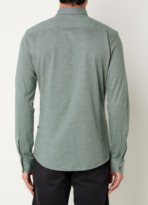 BOSS Slim-fit overhemd van gemêleerde katoenen jersey - achterkant 6 grijs