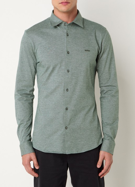 BOSS Slim-fit overhemd van gemêleerde katoenen jersey - detail grijs