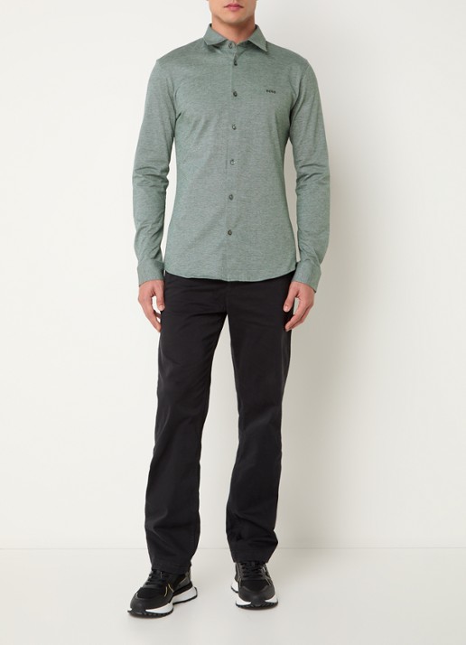 BOSS Slim-fit overhemd van gemêleerde katoenen jersey - voorkant 4 grijs
