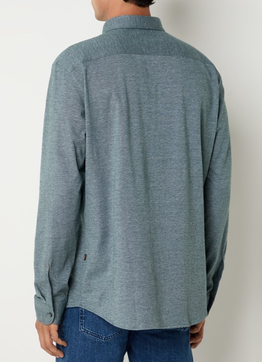 BOSS Slim-fit overhemd van gemêleerde katoenen jersey - achterkant 7 grijs
