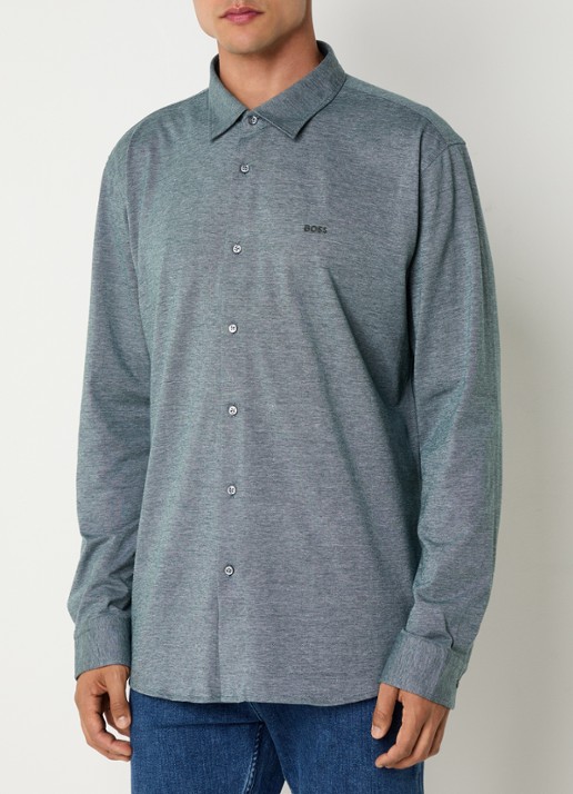 BOSS Slim-fit overhemd van gemêleerde katoenen jersey - detail 2 grijs