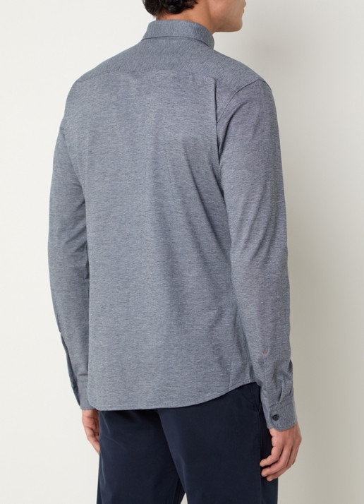 BOSS Slim-fit overhemd van gemêleerde katoenen jersey - achterkant 4 donkerblauw