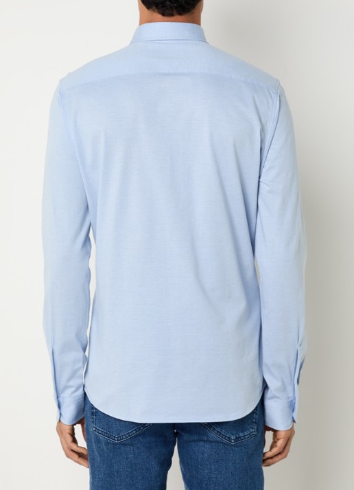 BOSS Slim-fit overhemd van gemêleerde katoenen jersey - achterkant 5 staalblauw