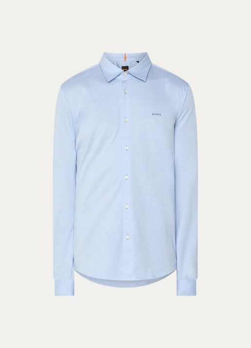 BOSS Slim-fit overhemd van gemêleerde katoenen jersey - voorkant 2 staalblauw
