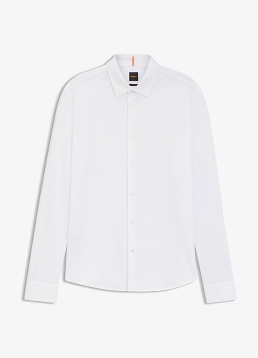 BOSS Slim-fit overhemd van gemêleerde katoenen jersey