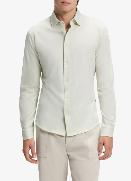 BOSS Slim-fit overhemd van gemêleerde katoenen jersey