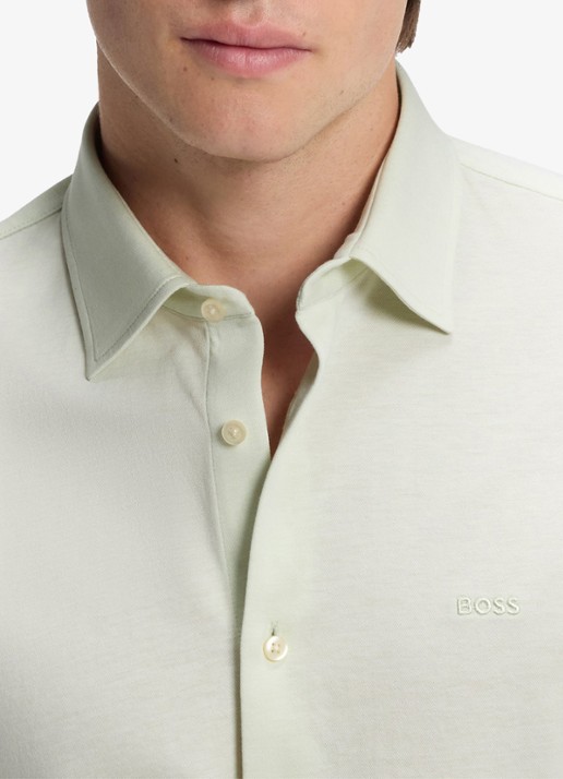BOSS Slim-fit overhemd van gemêleerde katoenen jersey - detail 5 lichtgroen