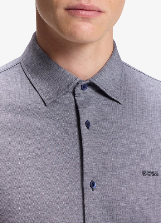 BOSS Slim-fit overhemd van gemêleerde katoenen jersey - detail 2 donkerblauw 406