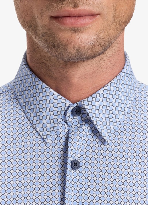 BOSS Slim fit overhemd van jersey met microdessin - detail 5 staalblauw