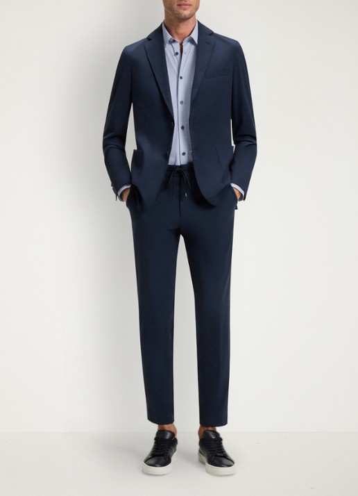BOSS Slim fit overhemd van jersey met microdessin - voorkant 2 staalblauw