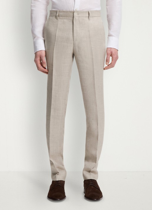 BOSS Slim fit pantalon in linnenblend met persplooi en steekzakken