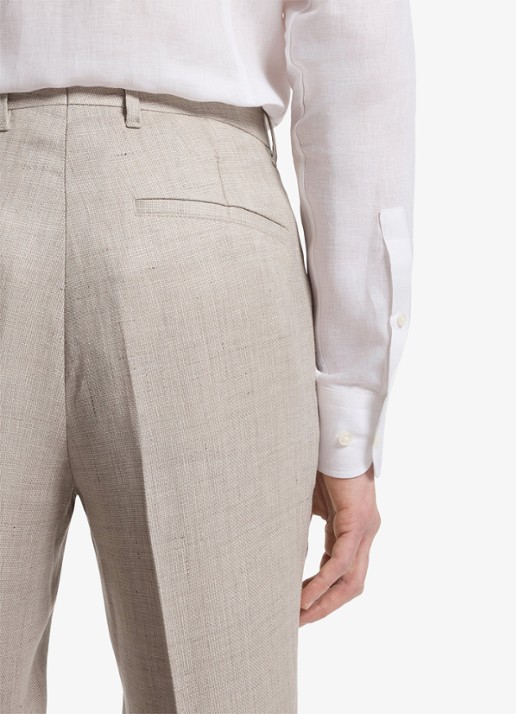 BOSS Slim fit pantalon in linnenblend met persplooi en steekzakken - detail 5 open grey-068 / grijs