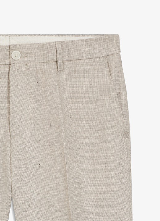 BOSS Slim fit pantalon in linnenblend met persplooi en steekzakken - detail 6 open grey-068 / grijs