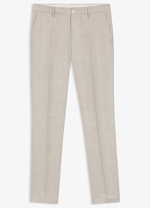BOSS Slim fit pantalon in linnenblend met persplooi en steekzakken - voorkant 2 open grey-068 / grijs