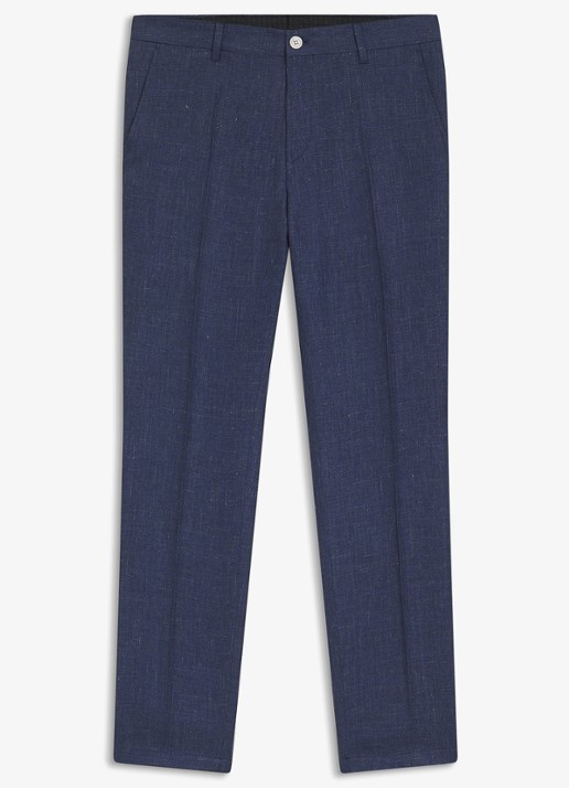 BOSS Slim fit pantalon in linnenblend met persplooi en steekzakken - voorkant 5 open blue-466 / blauw