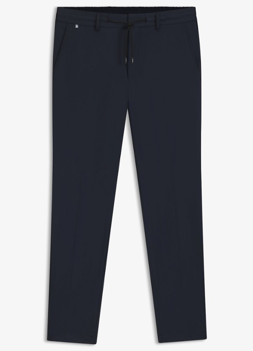 BOSS Slim fit pantalon met trekkoord - voorkant donkerblauw