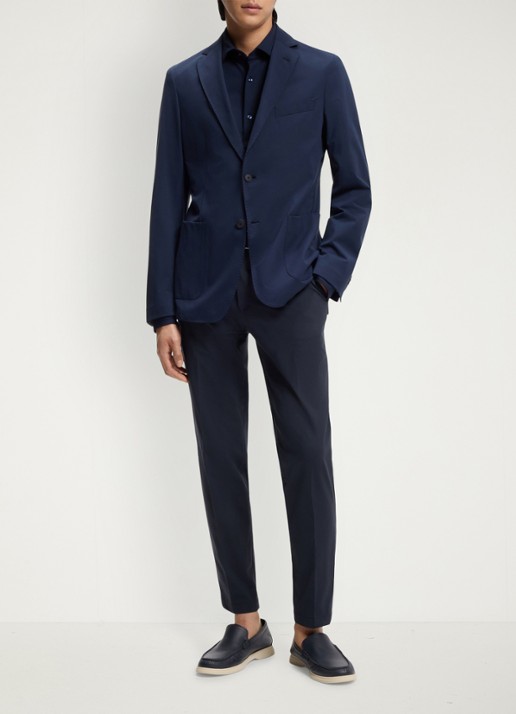 BOSS Slim fit pantalon met trekkoord - voorkant 2 donkerblauw