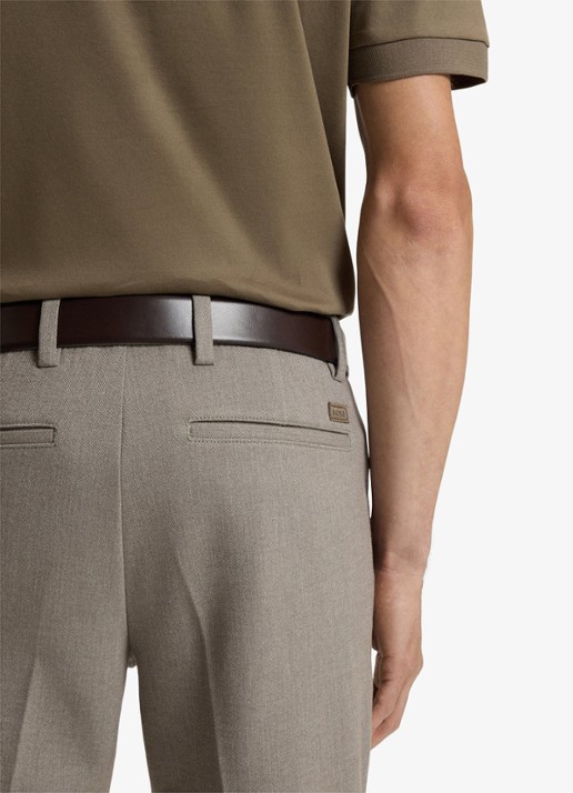 BOSS Slim fit pantalon met visgraatdessin - detail 5 lichtbruin