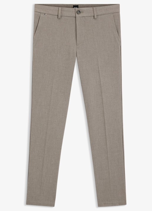 BOSS Slim fit pantalon met visgraatdessin - voorkant lichtbruin