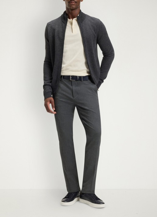 BOSS Slim fit pantalon met visgraatdessin - voorkant 5 antraciet