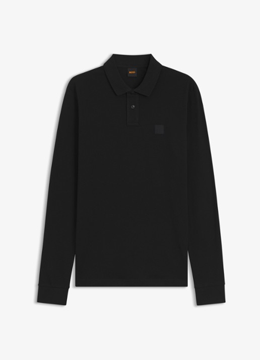 BOSS Slim fit polo van katoen - voorkant zwart