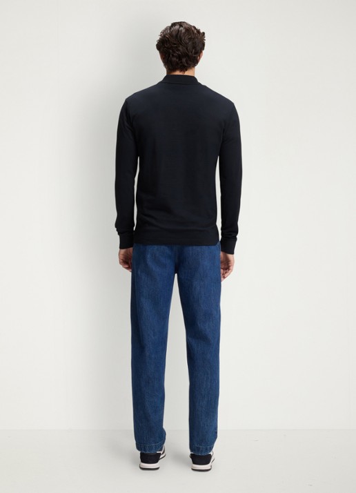 BOSS Slim fit polo van katoen - achterkant 3 donkerblauw