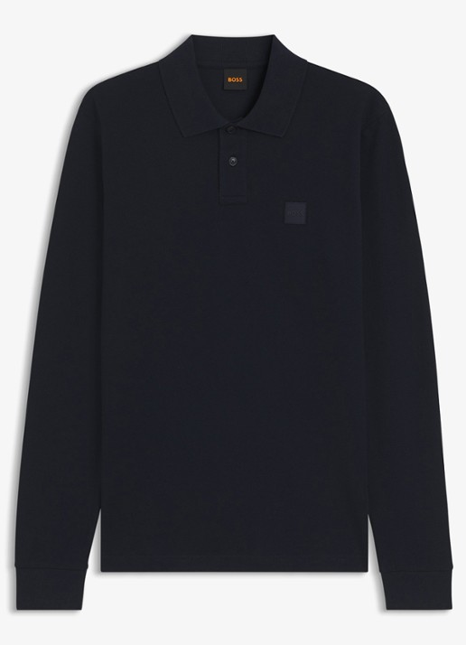 BOSS Slim fit polo van katoen - voorkant donkerblauw