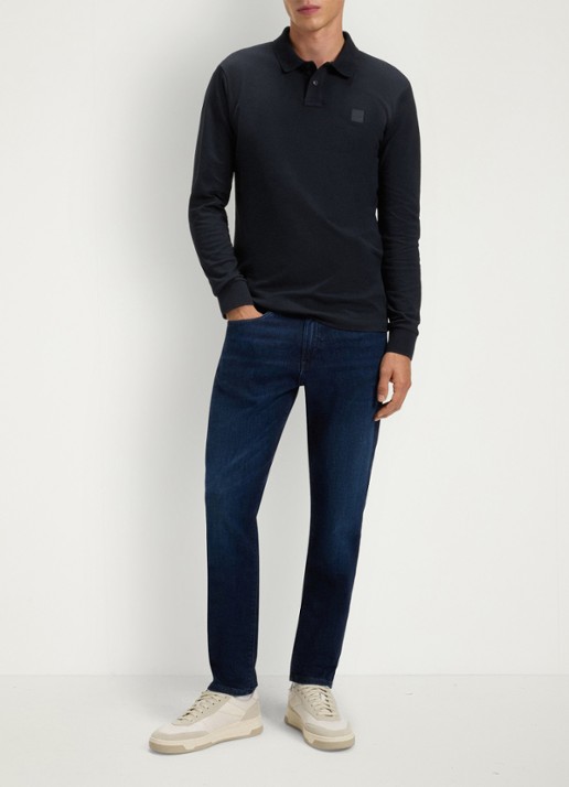 BOSS Slim fit polo van katoen - voorkant 2 donkerblauw
