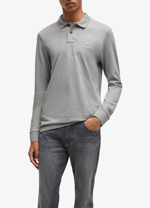 BOSS Slim fit polo van katoen - detail 4 grijsmele