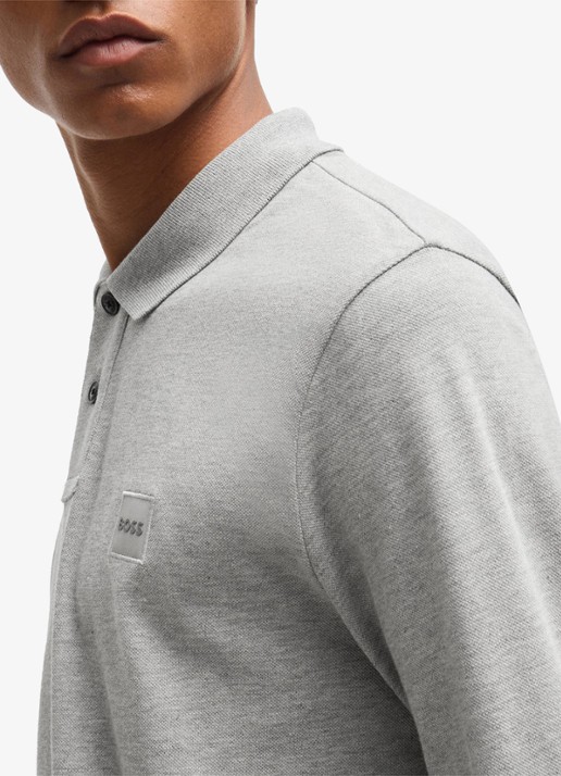 BOSS Slim fit polo van katoen - detail 5 grijsmele