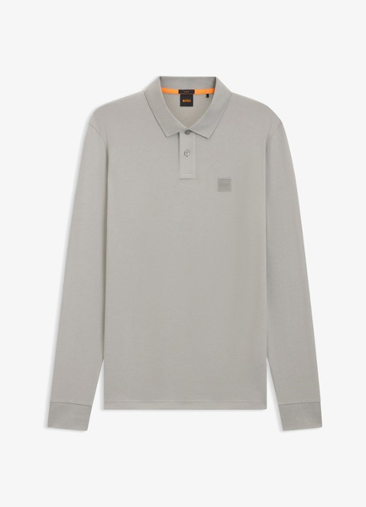 BOSS Slim fit polo van katoen - voorkant 2 grijsmele