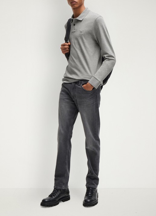 BOSS Slim fit polo van katoen - voorkant 3 grijsmele
