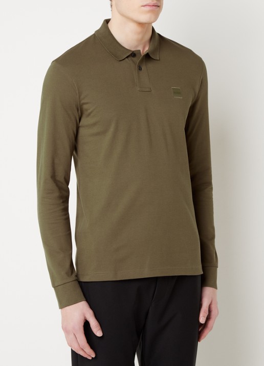 BOSS Slim fit polo van katoen - detail 4 groen