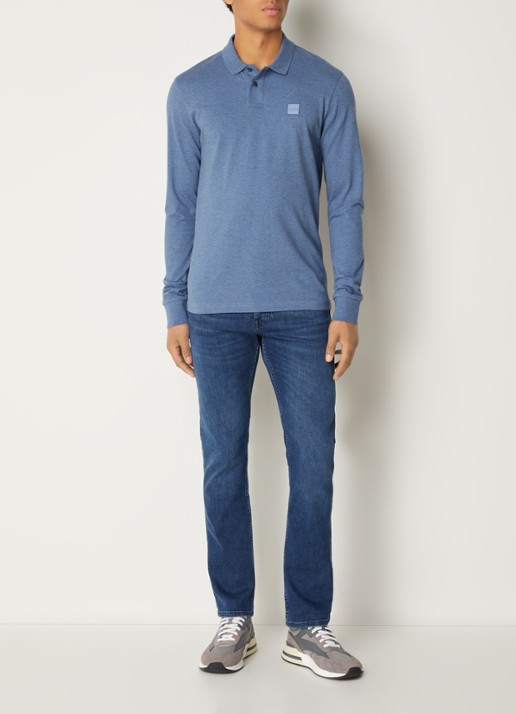 BOSS Slim fit polo van katoen - voorkant 3 blauw