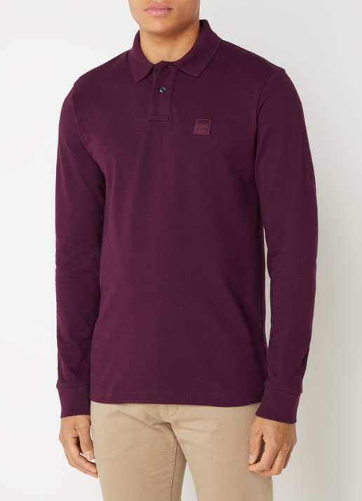 BOSS Slim fit polo van katoen - detail 4 aubergine