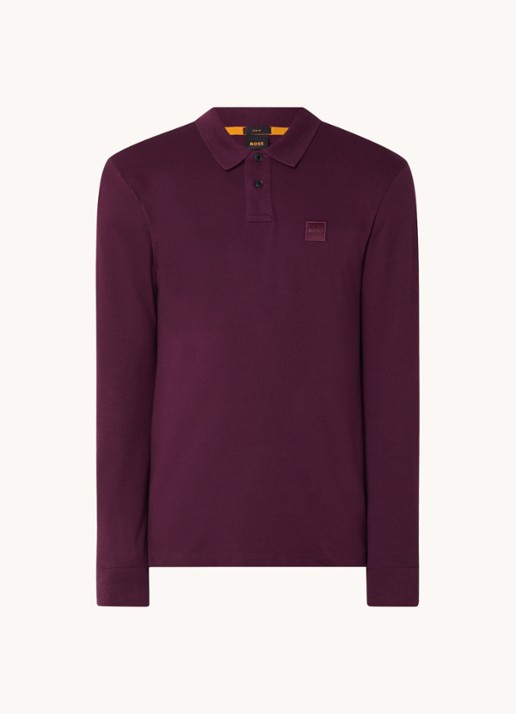 BOSS Slim fit polo van katoen - voorkant 2 aubergine