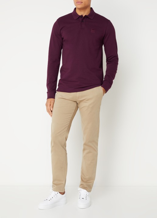 BOSS Slim fit polo van katoen - voorkant 3 aubergine