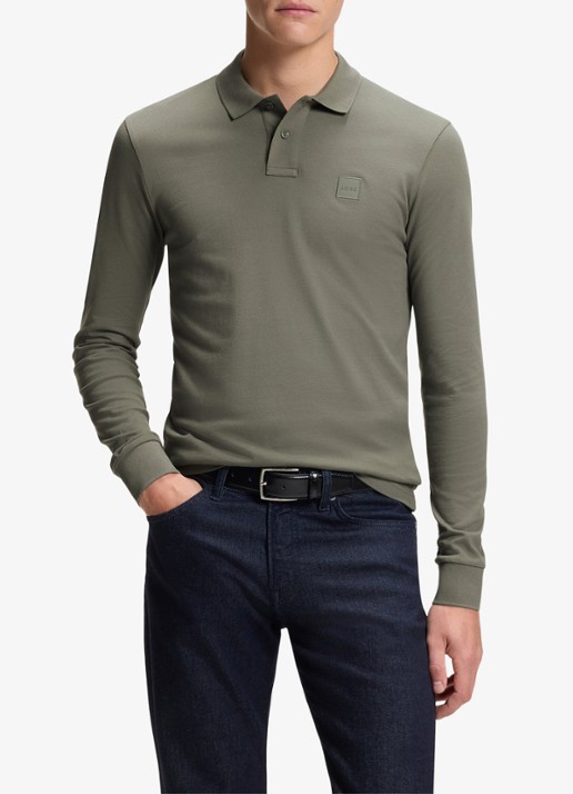 BOSS Slim fit polo van katoen - detail 6 grijs