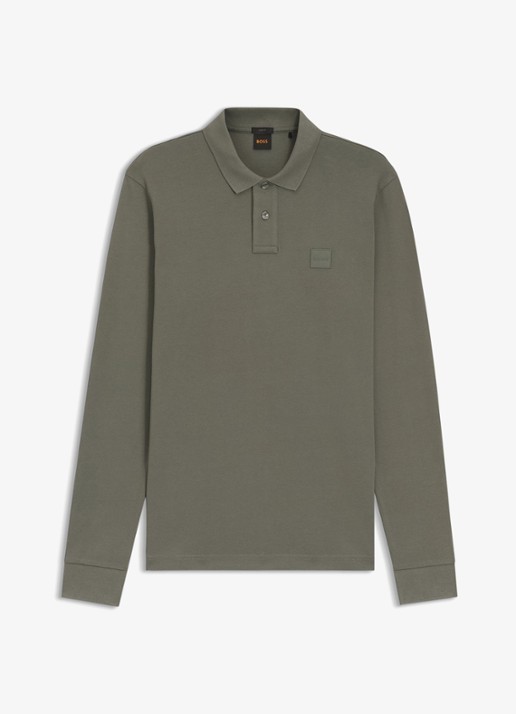 BOSS Slim fit polo van katoen - voorkant 3 grijs