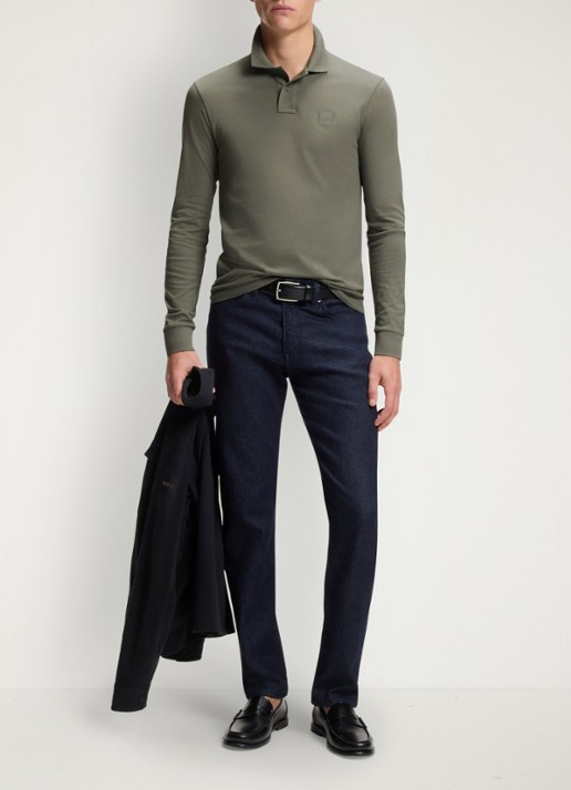 BOSS Slim fit polo van katoen - voorkant 4 grijs